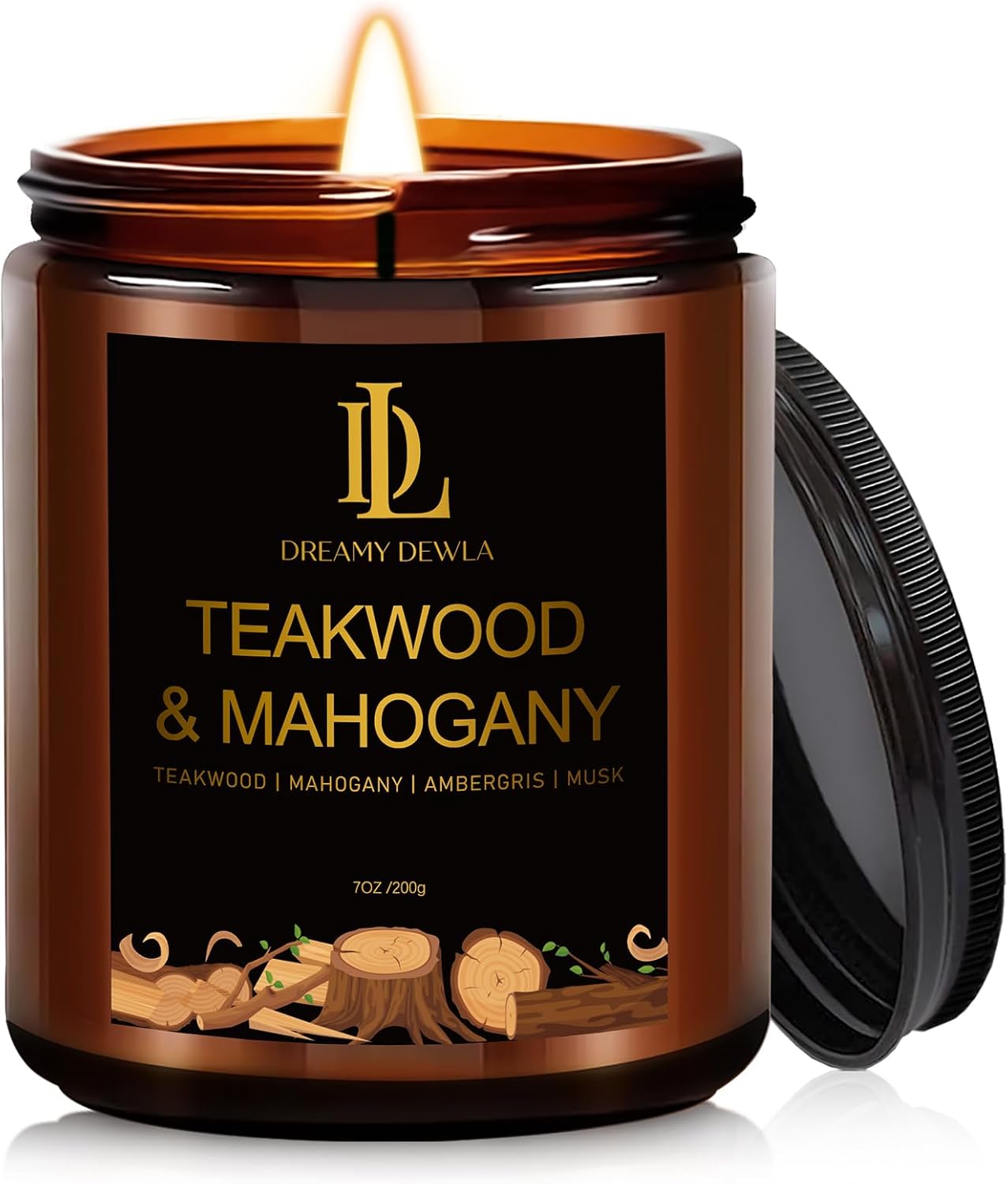 Teakwood & Mahogany Candles, Natural Soy Candles for Home Scented, 50 Hour Burn Time