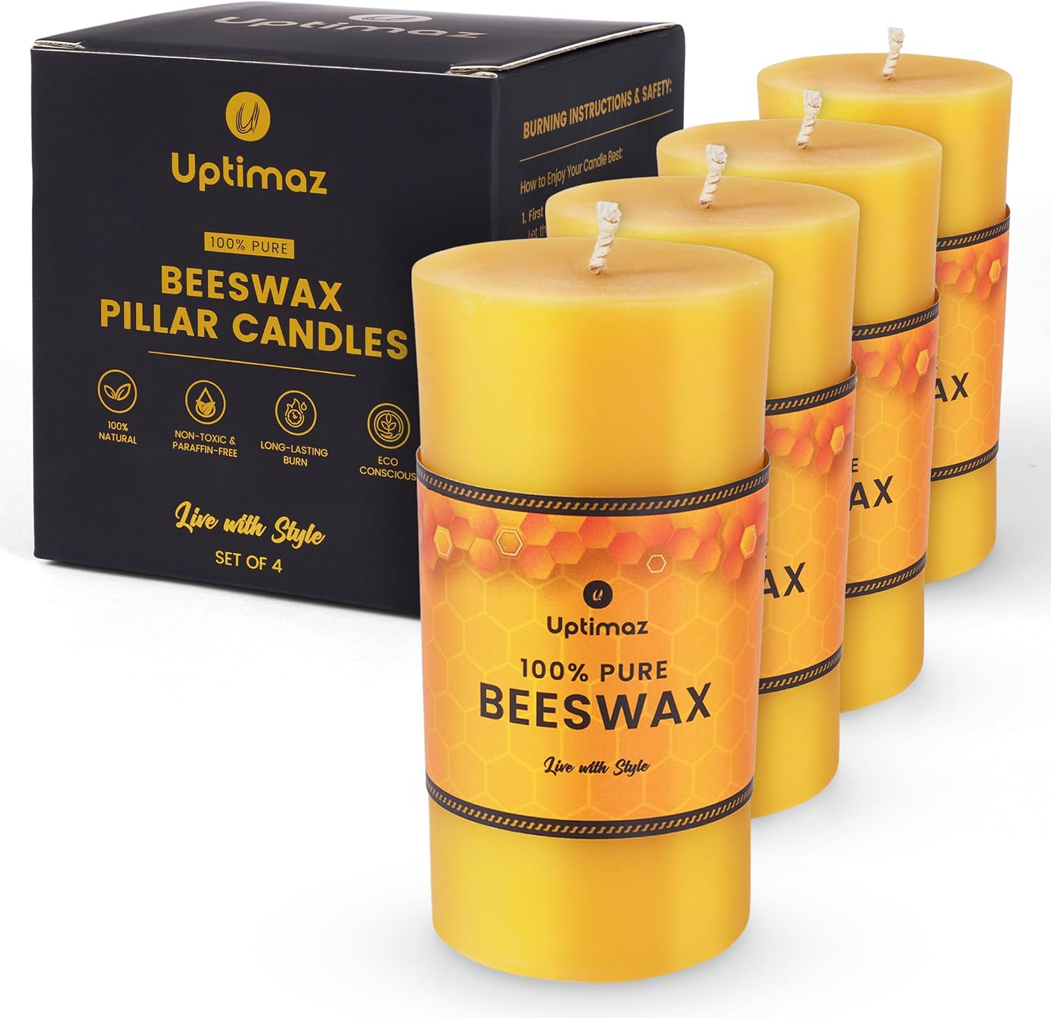 Beeswax Pillar Candles Set of 4 (B0F916YTC5)