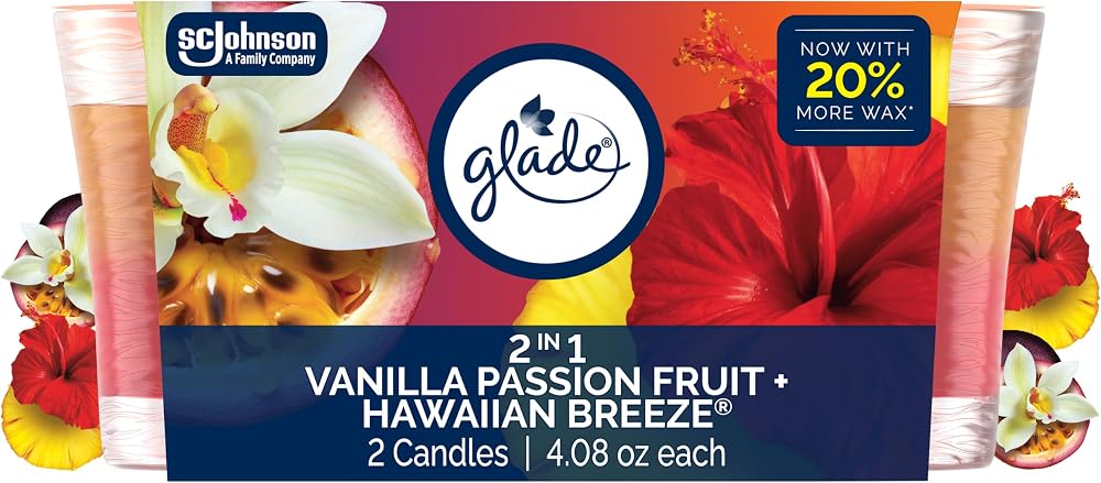 Glade 2in1 Scented Candle, Hawaiian Breeze & Vanilla Passion Fruit, 2 Count