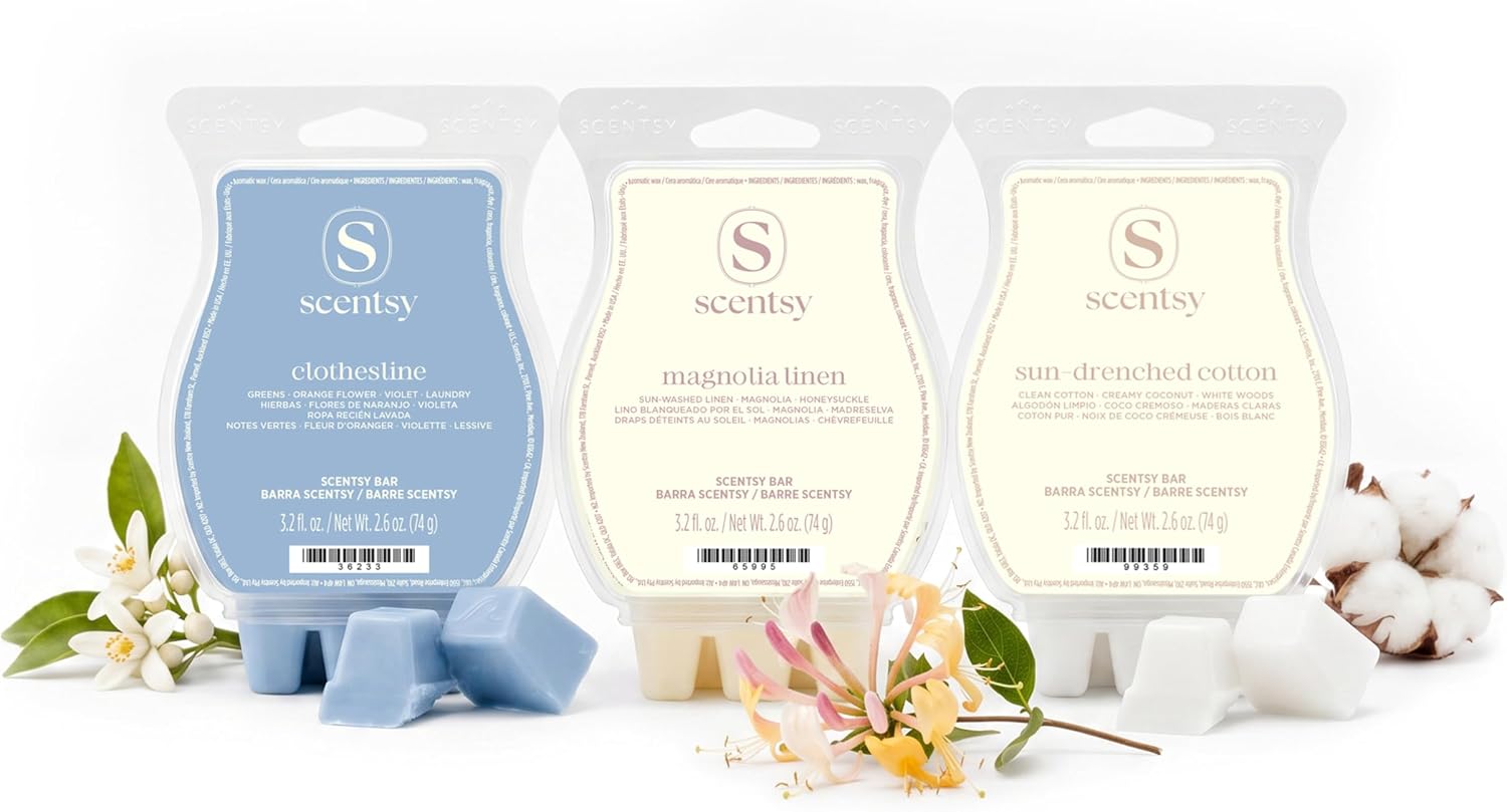 Scentsy Wax Melts, Fresh From the Line 3 Bar Set, Paraffin Wax Cubes, 7.8oz |...